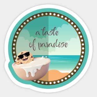 A Taste of Paradise - Cookie Sunbathing in Milk on the Beach Sticker